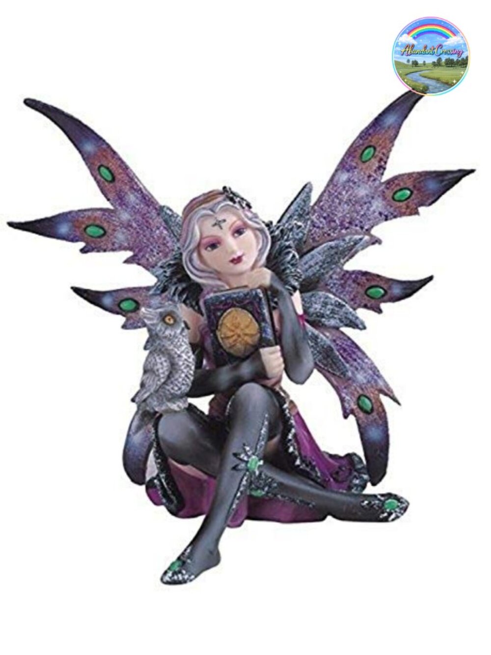 Purple Fairy Grey Owl Collectible Figurine Polyresin Home Decor Statue